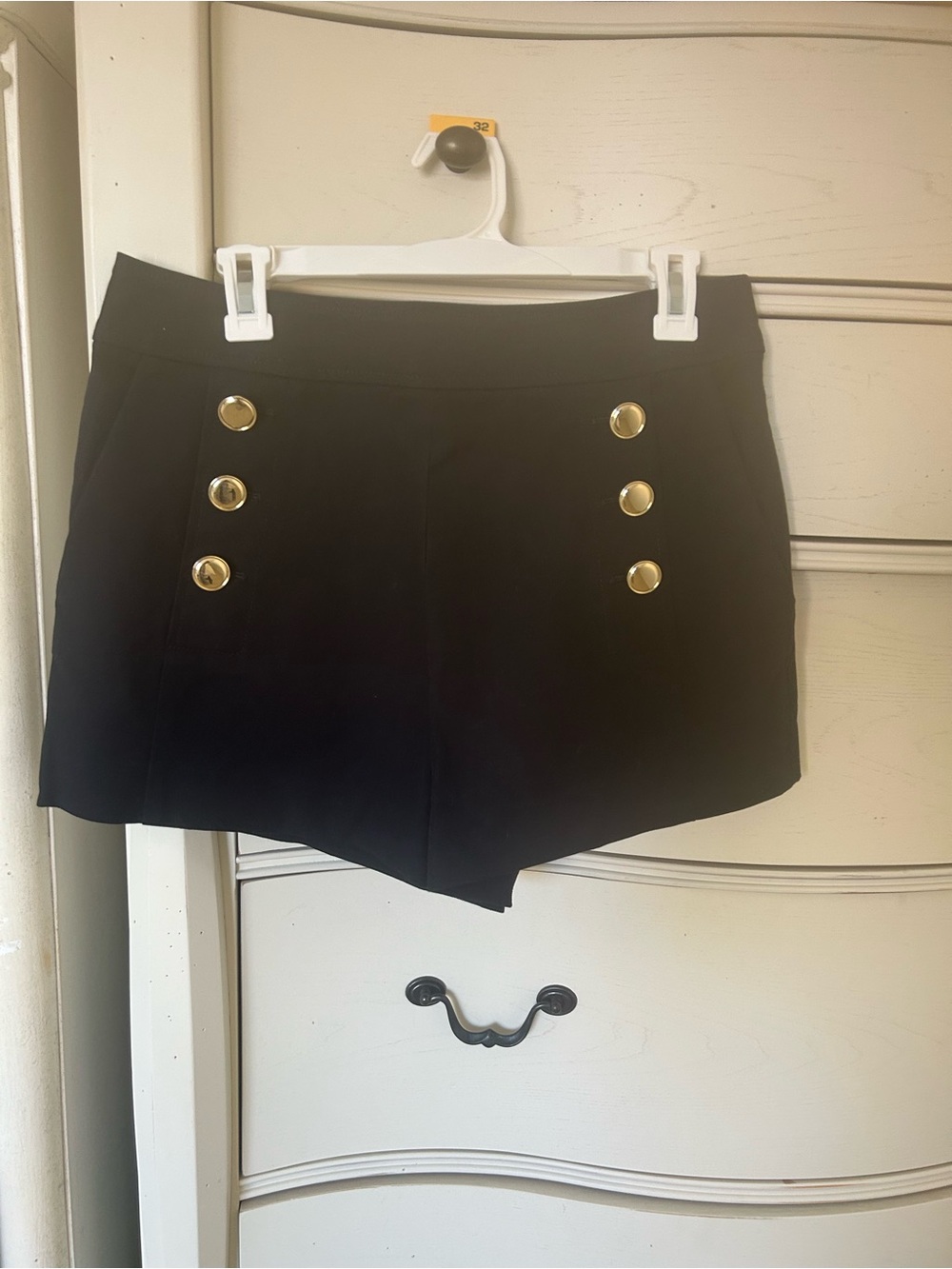 10 Crosby Derek Lam Black High-Waist Sailor-Style Shorts with Gold Buttons